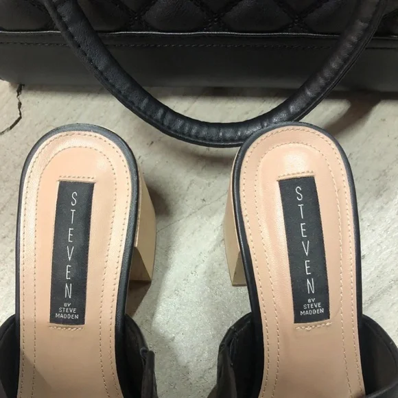 STEVEN by SM Black Leather Mules Heeled Shoes, Size 9.5 - Picture 3 of 7